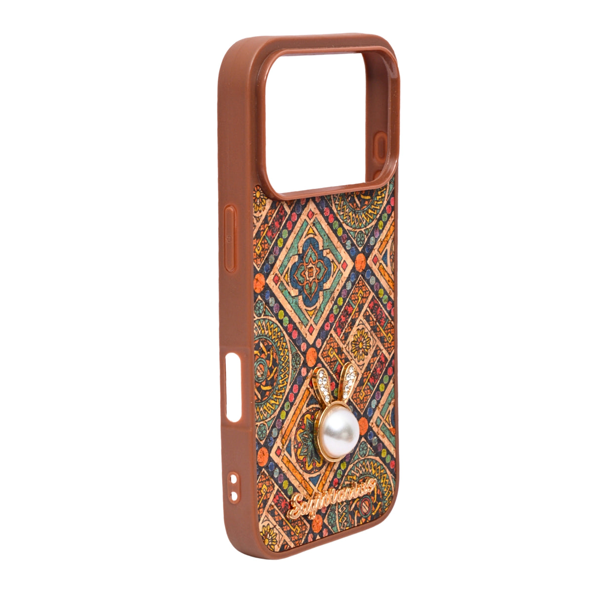 Bohemian Ethnic Print Cork Texture with Pearl Detail Phone Case for iPhone 17 Pro