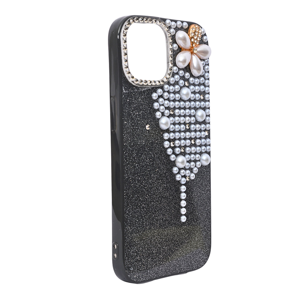 Luxury Glitter Finish with 3D Pearl Flower Design Phone Case for iPhone 14 Plus/ 15 Plus
