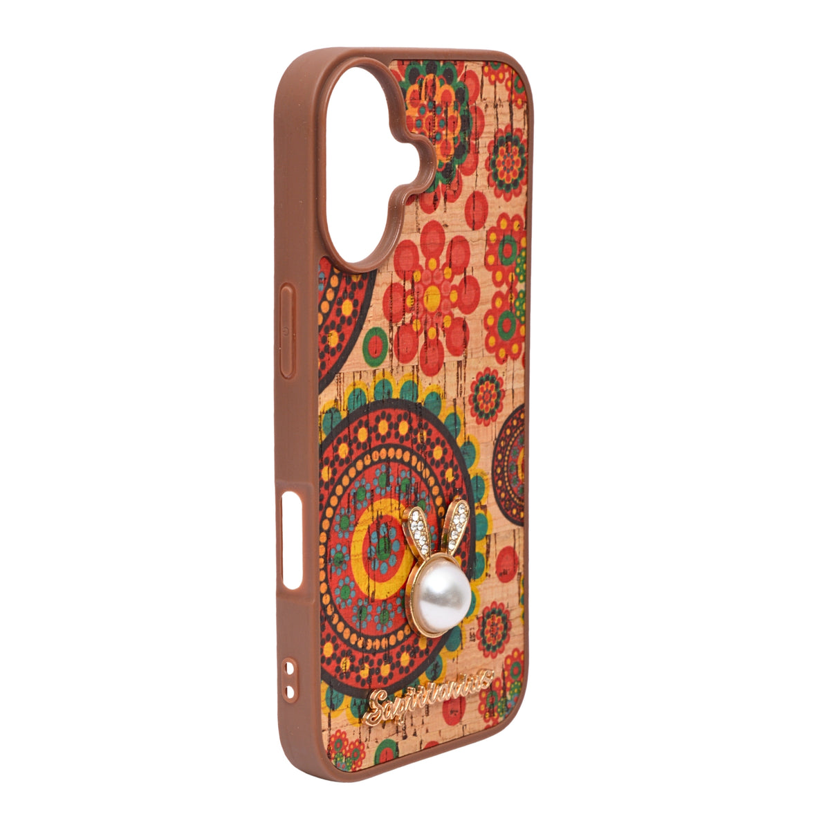Bohemian Ethnic Print Cork Texture with Pearl Detail Phone Case for iPhone 17