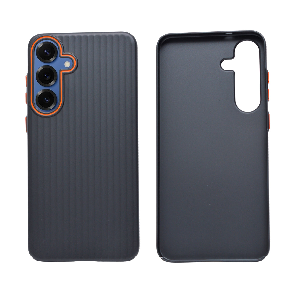 Corrugated Texture with Orange Accented Camera Frame Phone Case for Samsung Galaxy S25 Plus