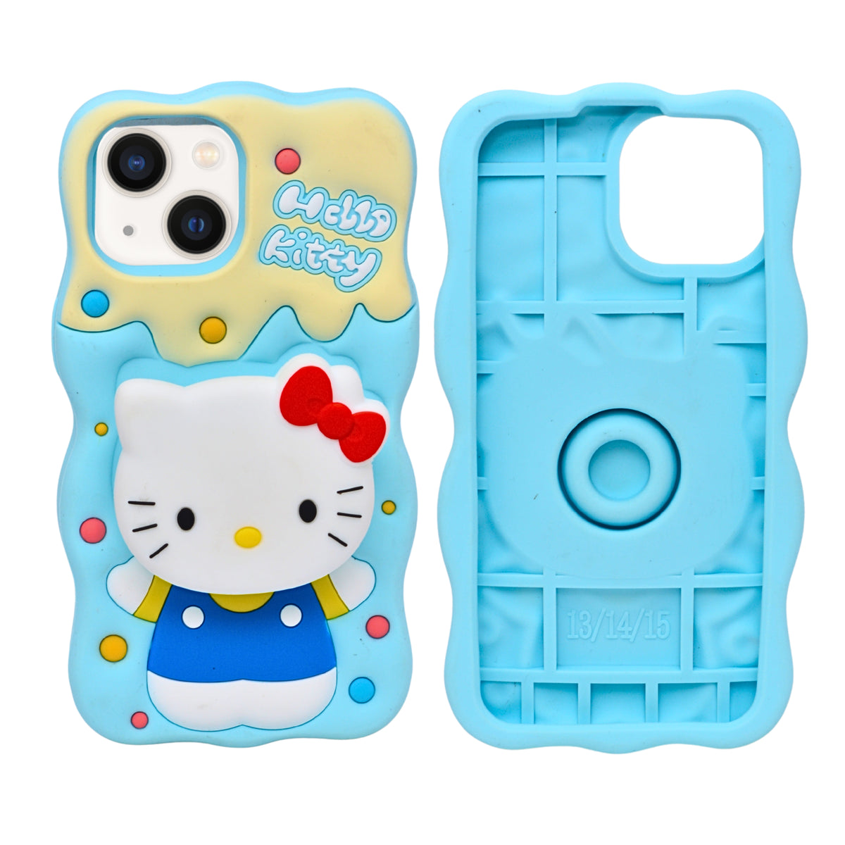 Cute 3D Kitty Silicone Phone Case with In-Built PopSocket Grip for iPhone 13 / 14 / 15