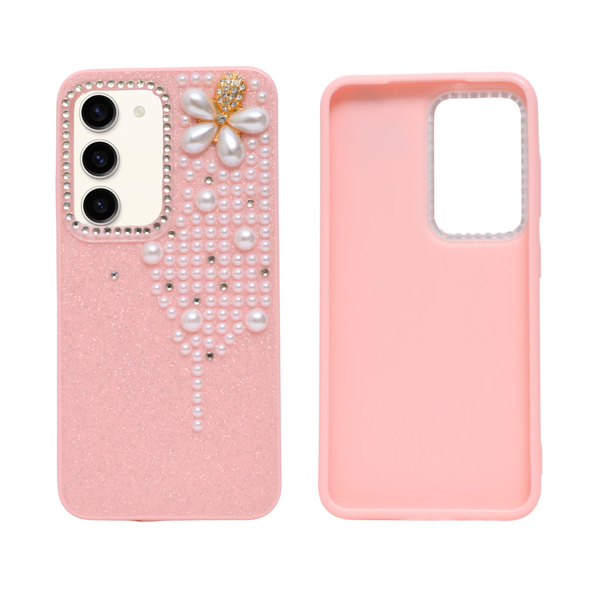 Luxury Glitter Finish with 3D Pearl Flower Design Phone Case for Samsung Galaxy S23