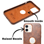Premium Leather Finish with Metallic Logo Ring Cutout Phone Case for iPhone 12 /12Pro