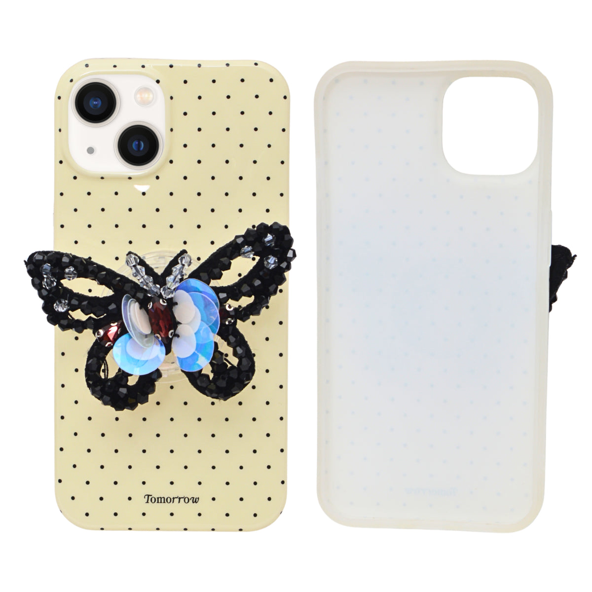 Luxury Polka Dot with 3D Sequin Butterfly PopSocket Phone Case for iPhone 13/ 14