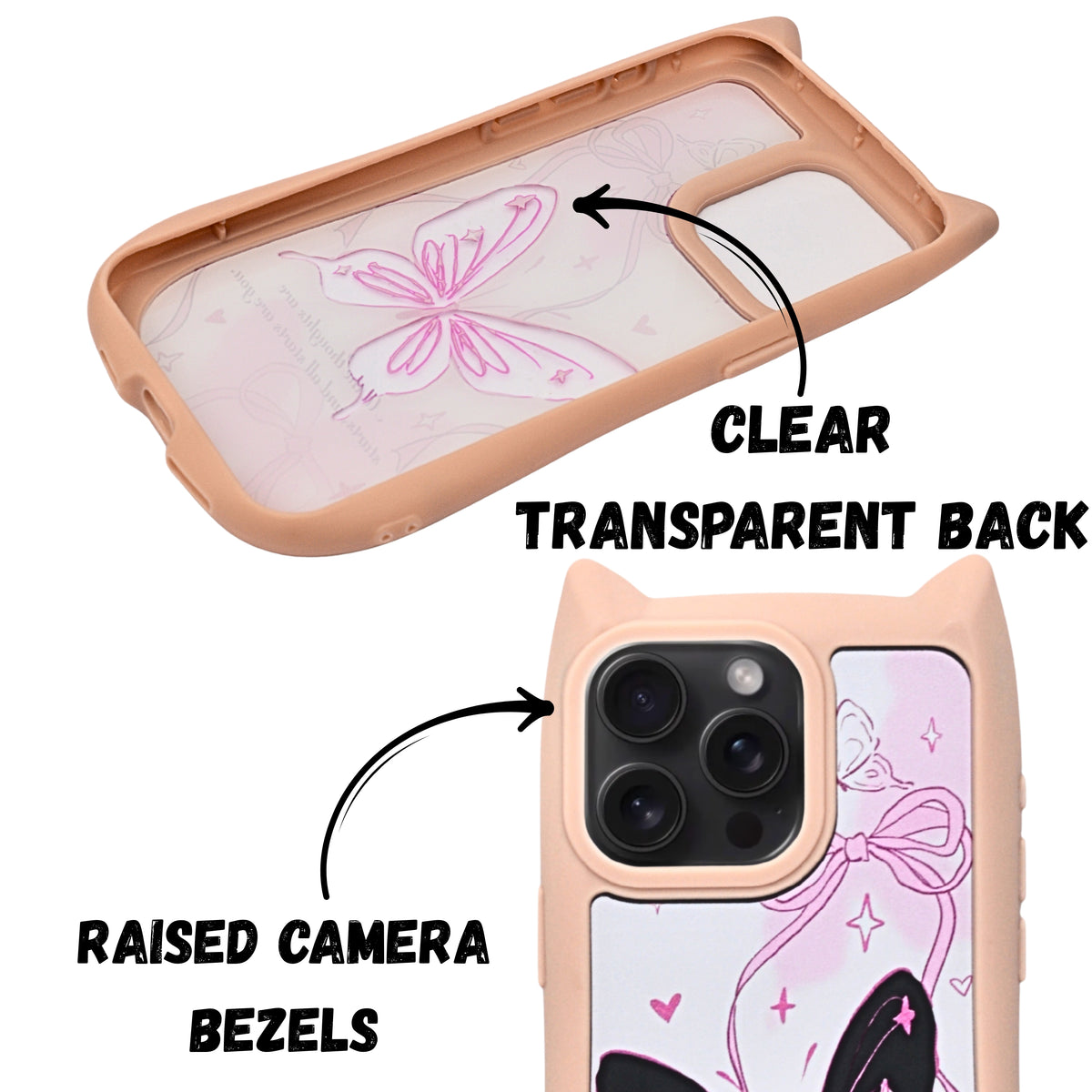 Cute Cartoon Phone Case with Cat Ears For iPhone 15 Pro