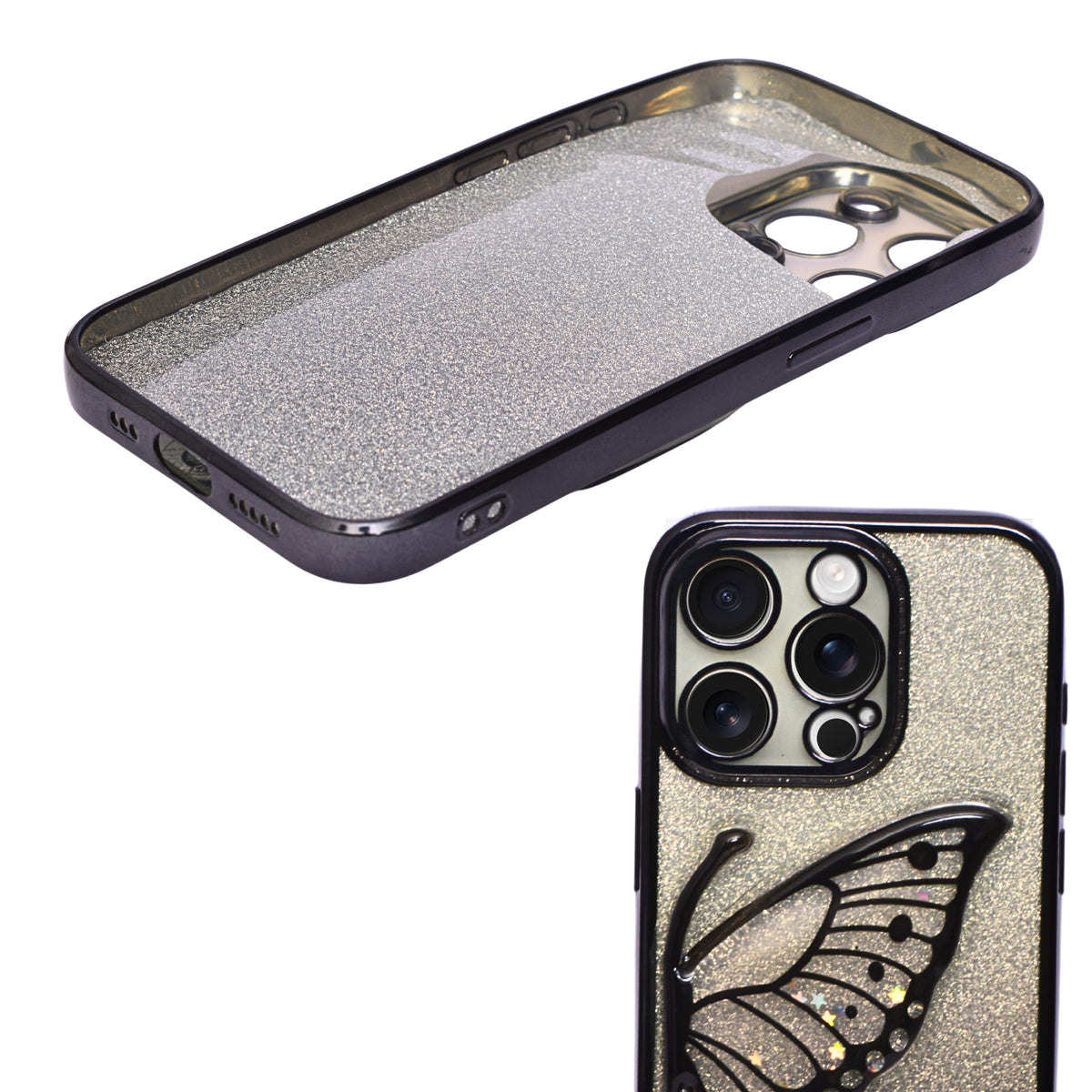 Stylish Luxury Eye Catching Butterfly Glitter Phone Case for iPhone 15 Pro