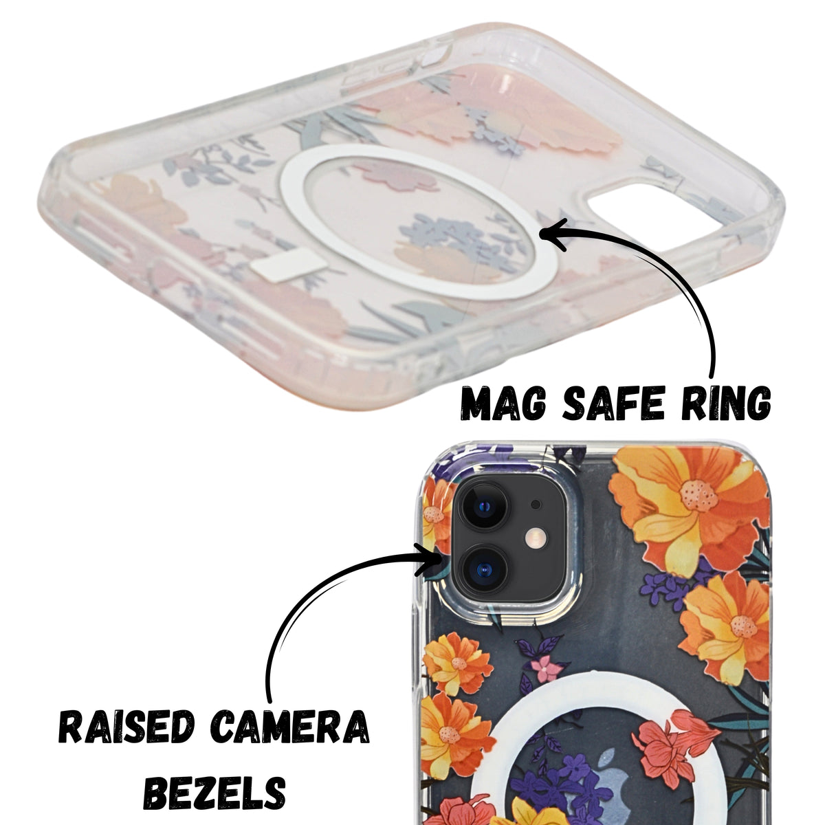 Floral Transparent MagSafe Shockproof Protection Phone Case For iPhone 11