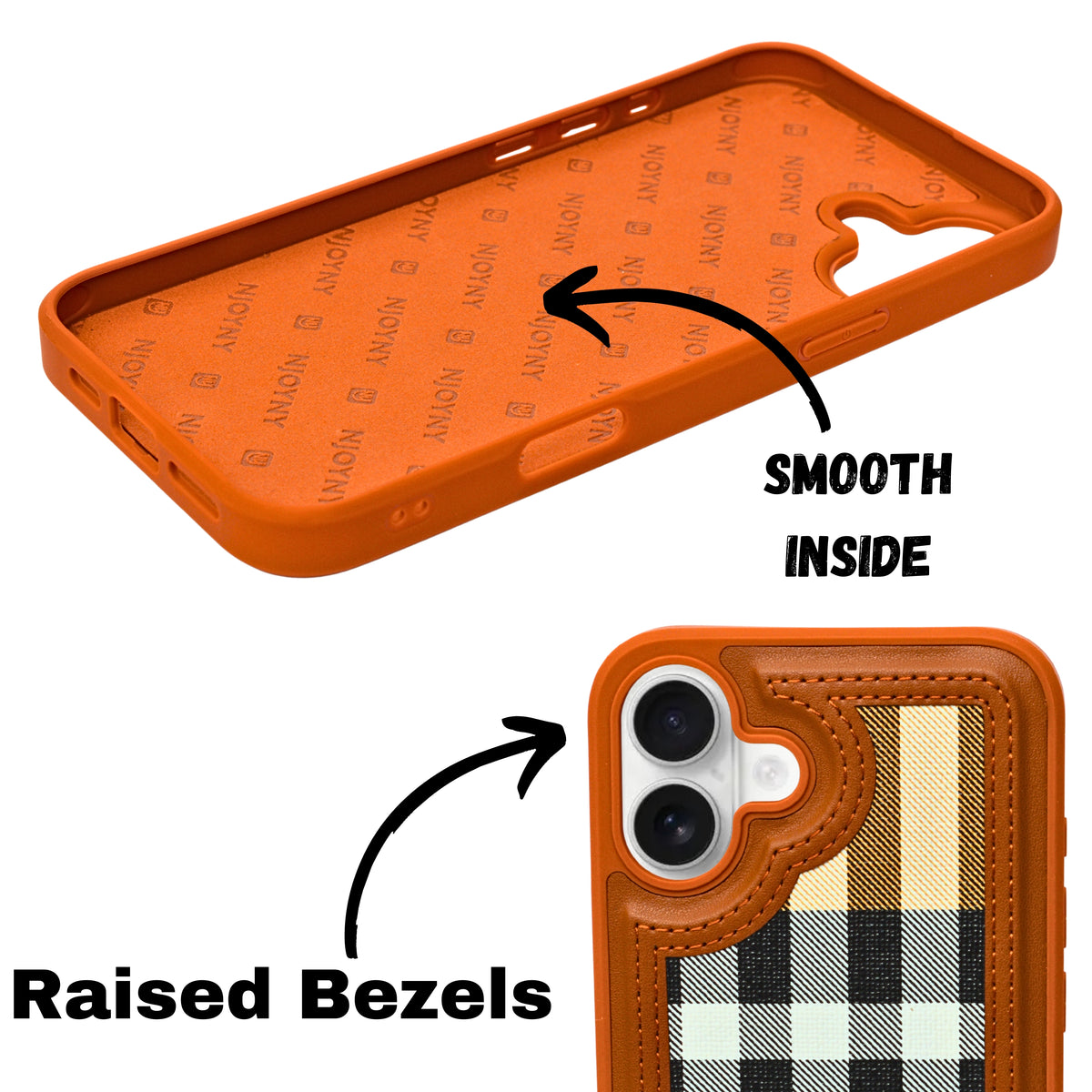 Leather Case, Classic Elegant Slim PU Checks Luxury Design Case For iPhone 16 Plus