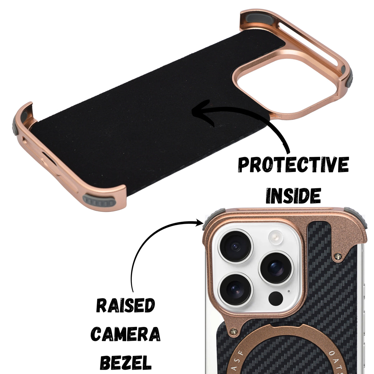 Frameless Carbon Fiber Metal Bumper Case with MagSafe Ring Stand – For iPhone 16 Pro / 16 Pro Max