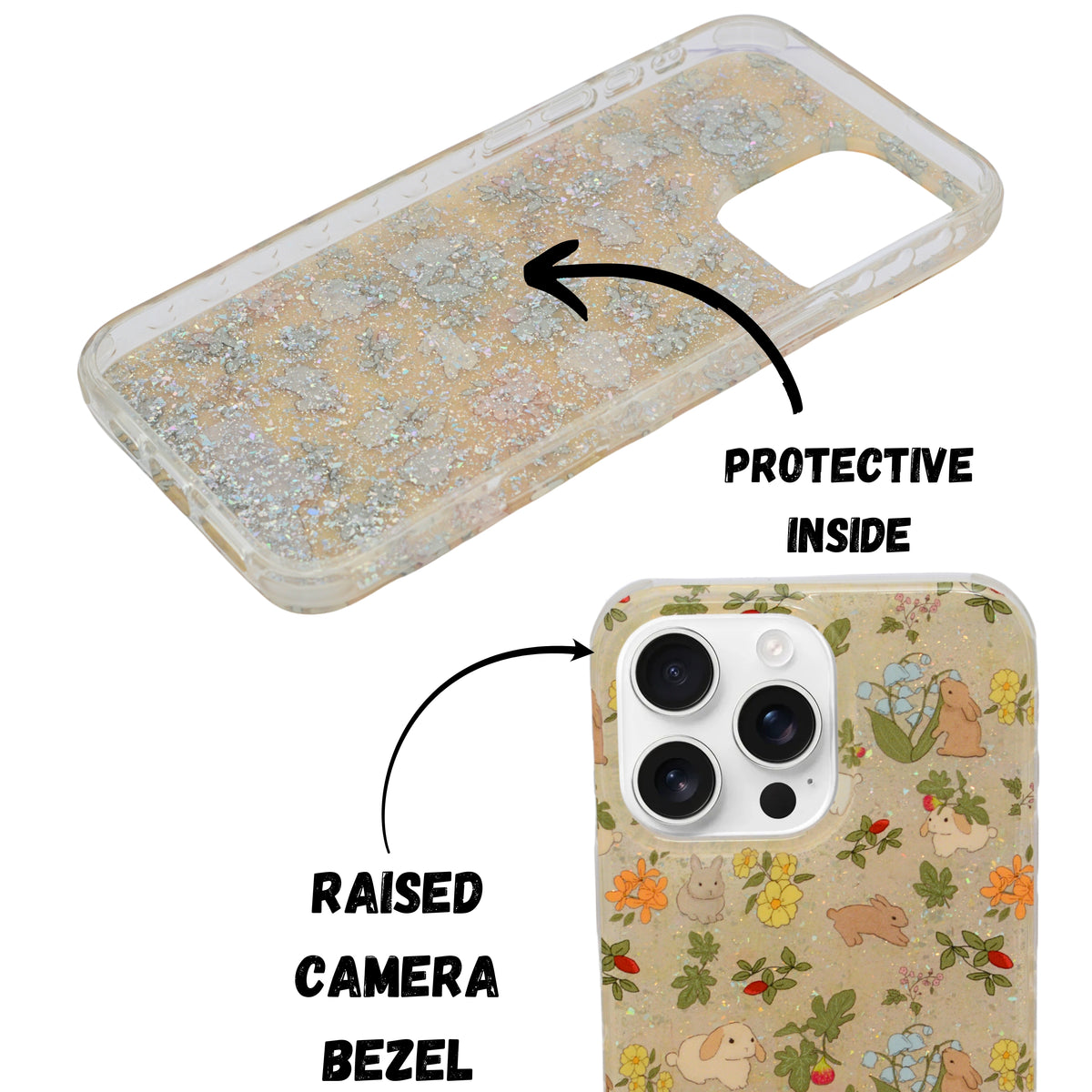 Floral Bunny Garden Design Case with Charms – for iPhone 16 Pro Max