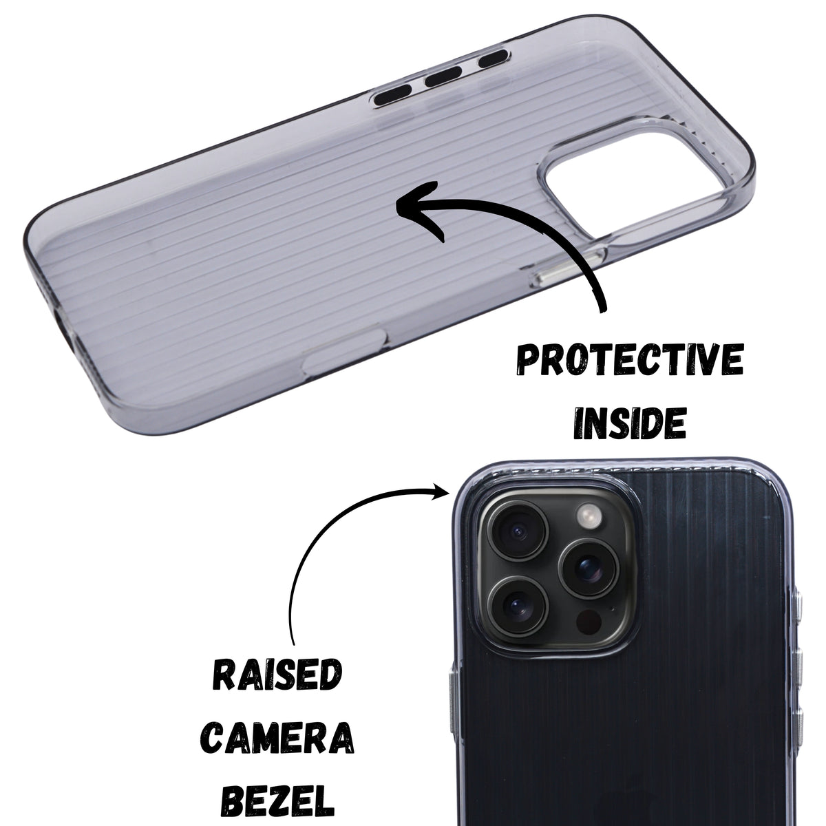 Glossy Transparent Hard Shell Striped Phone Case for iPhone 16 Pro