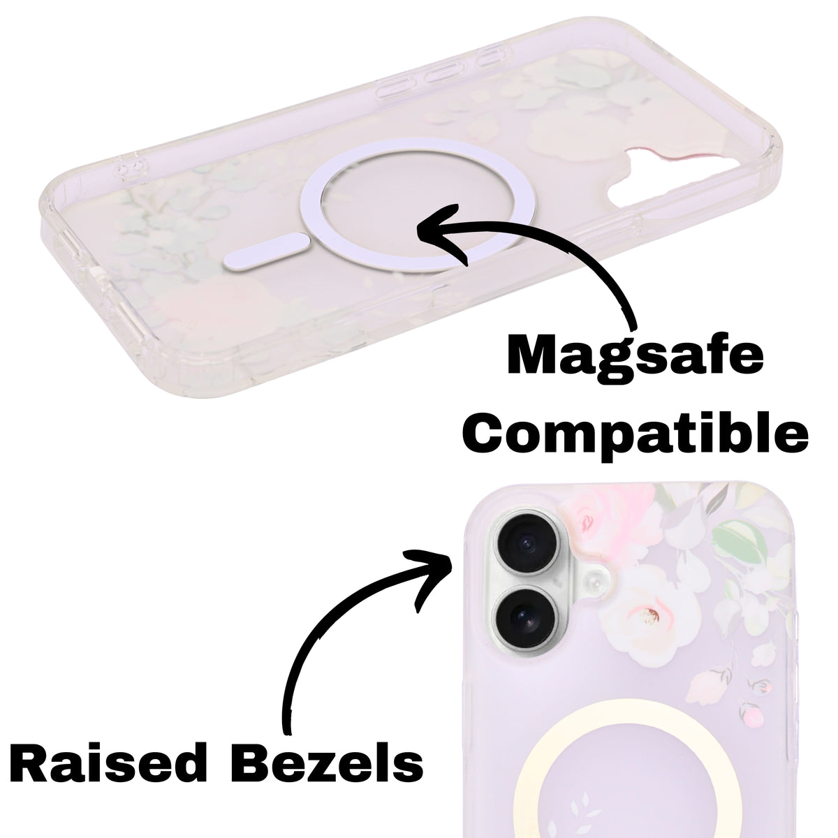 Transparent Floral MagSafe Compatible Phone Case for iPhone 16 Plus