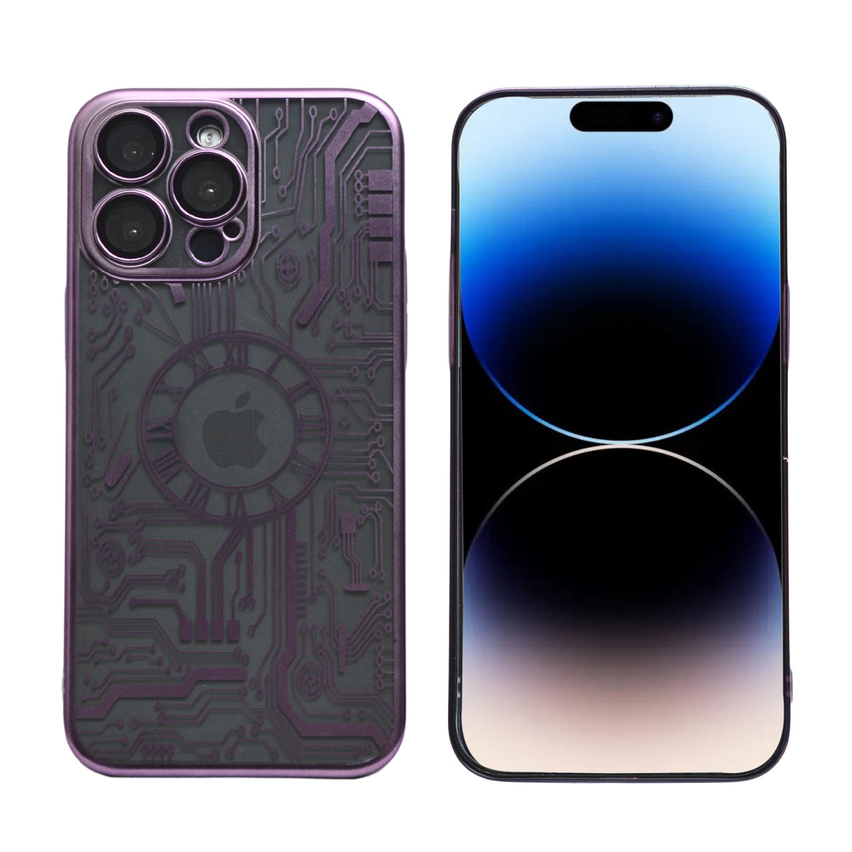 Futuristic Clock Circuit Pattern Phone Case for iPhone 14 Pro Max