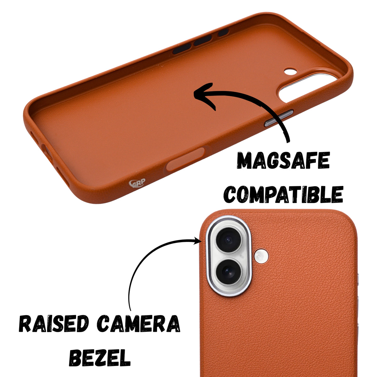 Leather Textured with Metallic Camera Ring for iPhone 16