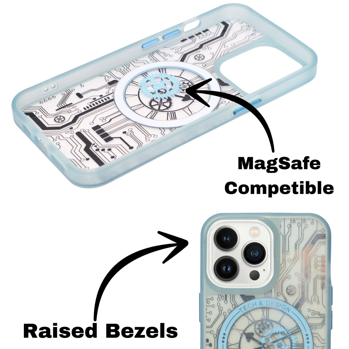 Tech Steampunk Gear Clock Design MagSafe Phone Case For iPhone 14 Pro Max