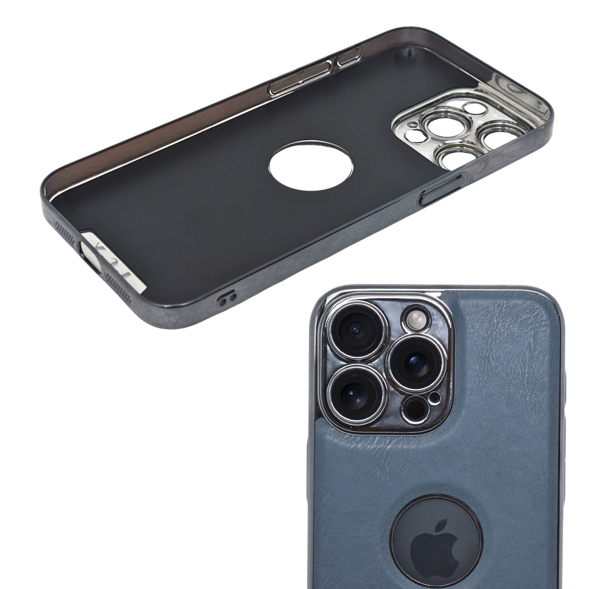 Luxury Vegan Leather with Logo Cutout Phone Case for iPhone 15 Pro Max