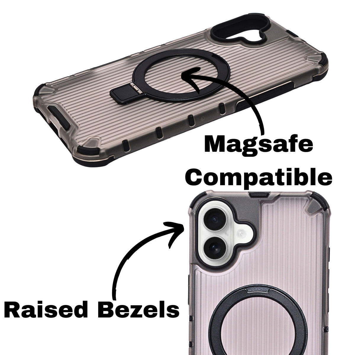 Frosted Corrugated Texture MagSafe Kickstand Phone Case for iPhone 16 Plus