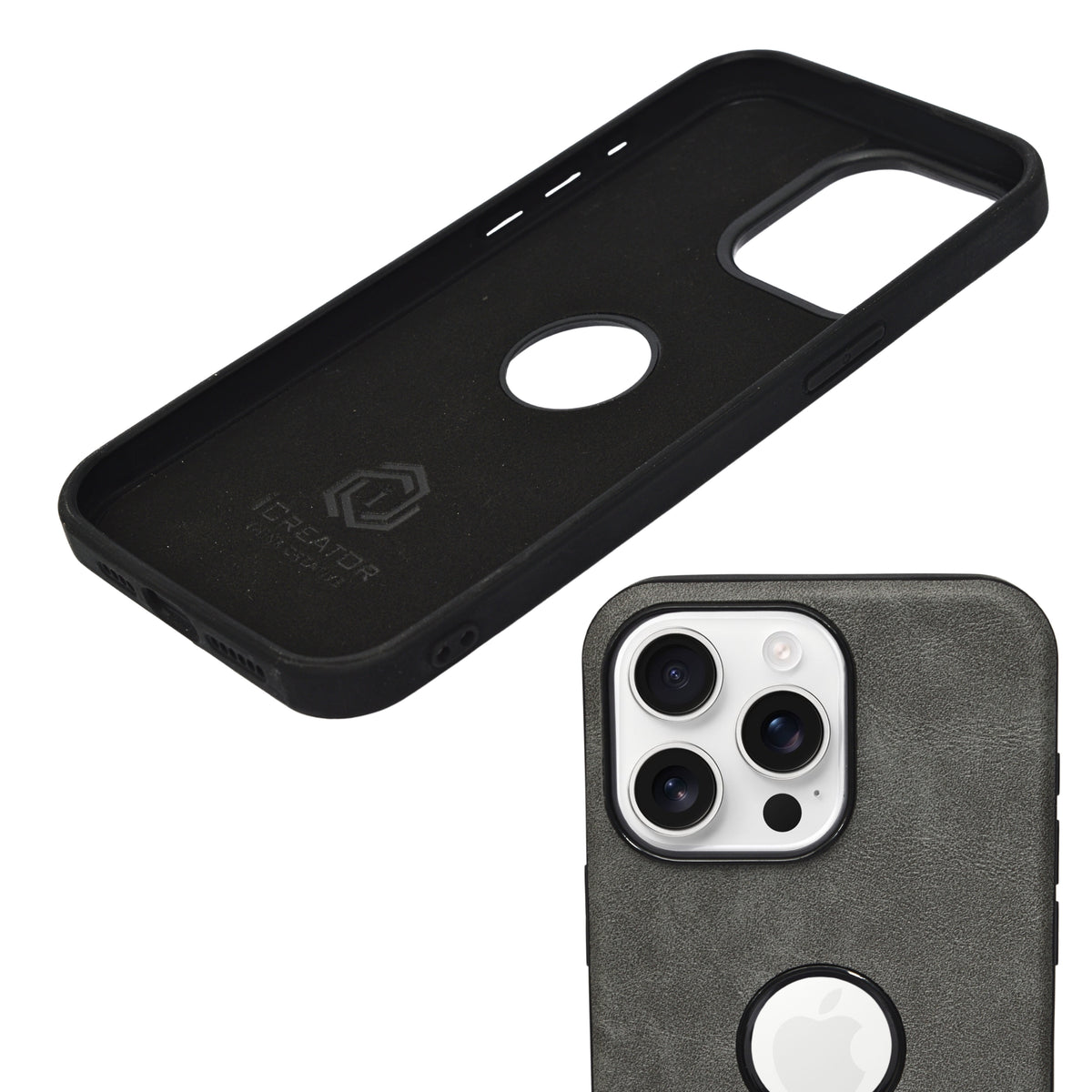 PU Leather with Precise Apple Logo Cutout Phone Case for iPhone 15 Pro Max