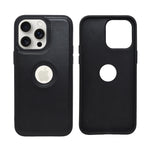 Black Leather Case with Apple Logo Cutout for iPhone 14 Pro Max