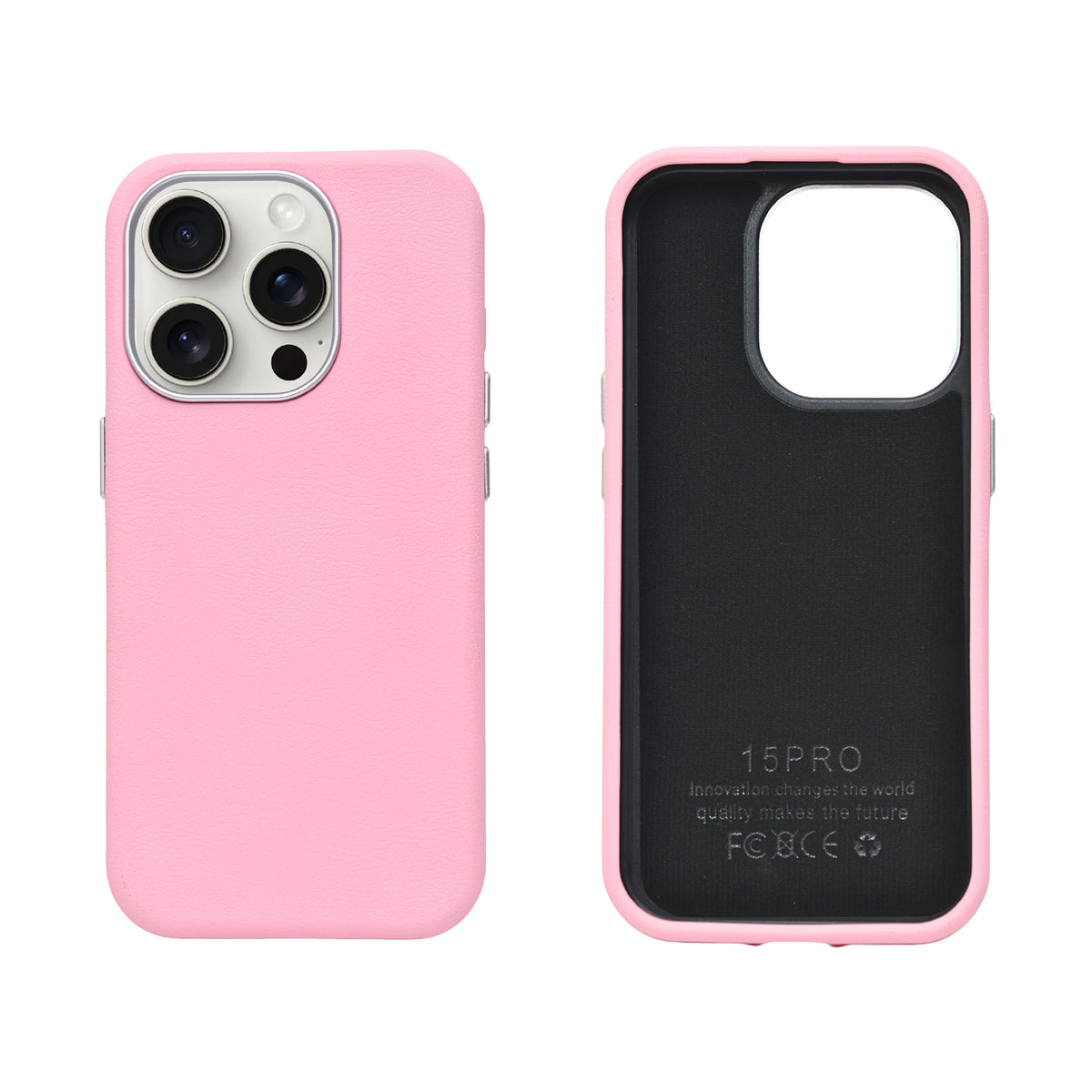 Premium PU Leather with Metal Camera Frame Phone Case for iPhone 15 Pro