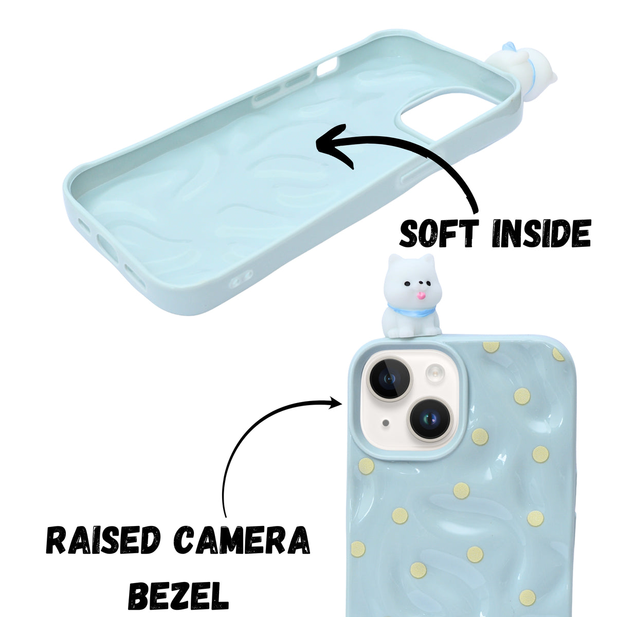 3D Cartoon Character with Polka Dots Soft Phone Case for iPhone 14 Plus/ 15 Plus