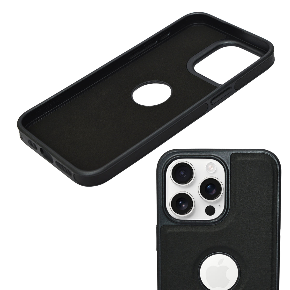 Premium Leather Texture with Logo Cutout Phone Case for iPhone 15 Pro Max