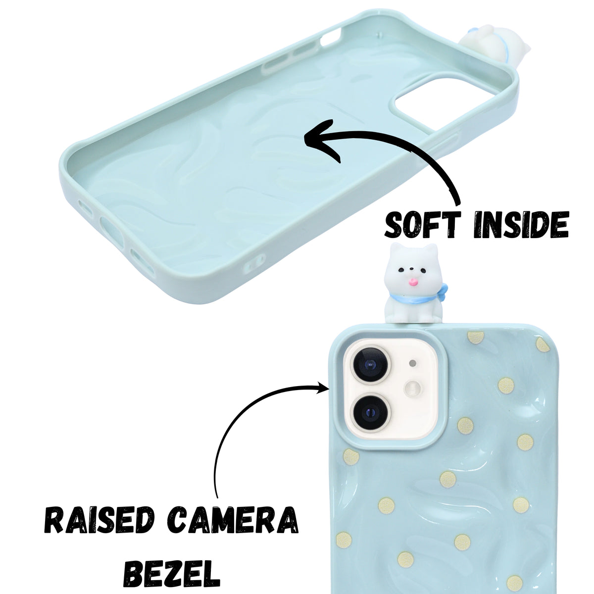 3D Cartoon Character with Polka Dots Soft Phone Case for iPhone 12/ 12 Pro