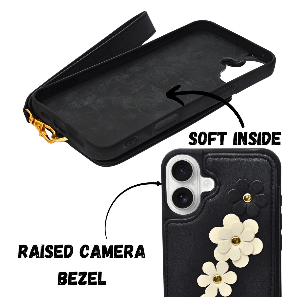 3D Flower Wallet Flip with Card Holder & Detachable Sling Phone Case for iPhone 16 Plus