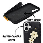 3D Flower Wallet Flip with Card Holder & Detachable Sling Phone Case for iPhone 16 Plus