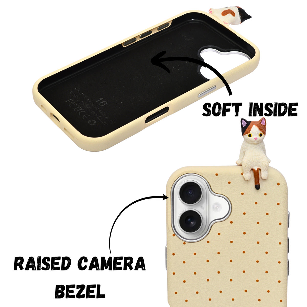 3D Lucky Cat Polka Dot Design Protective Phone Case for iPhone 16