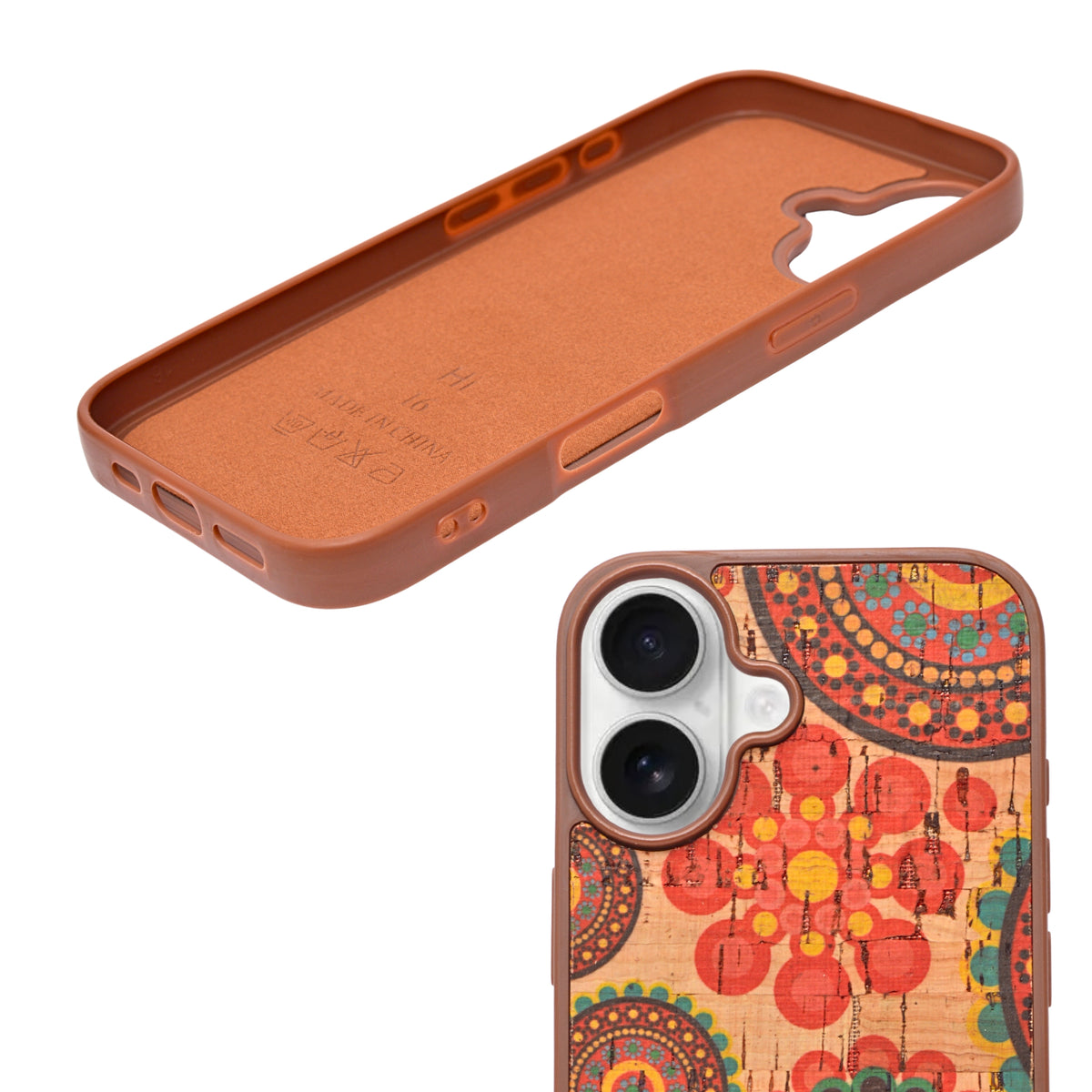 Bohemian Ethnic Print Cork Texture with Pearl Detail Phone Case for iPhone 16