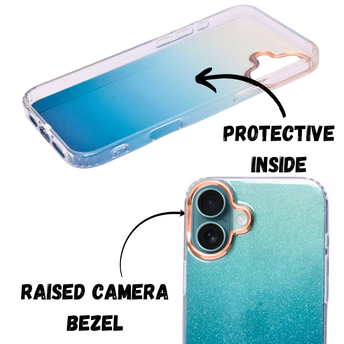 Transparent Gradual Change Glitter Color Arts & Crac Glitter Case for iPhone 16 Plus