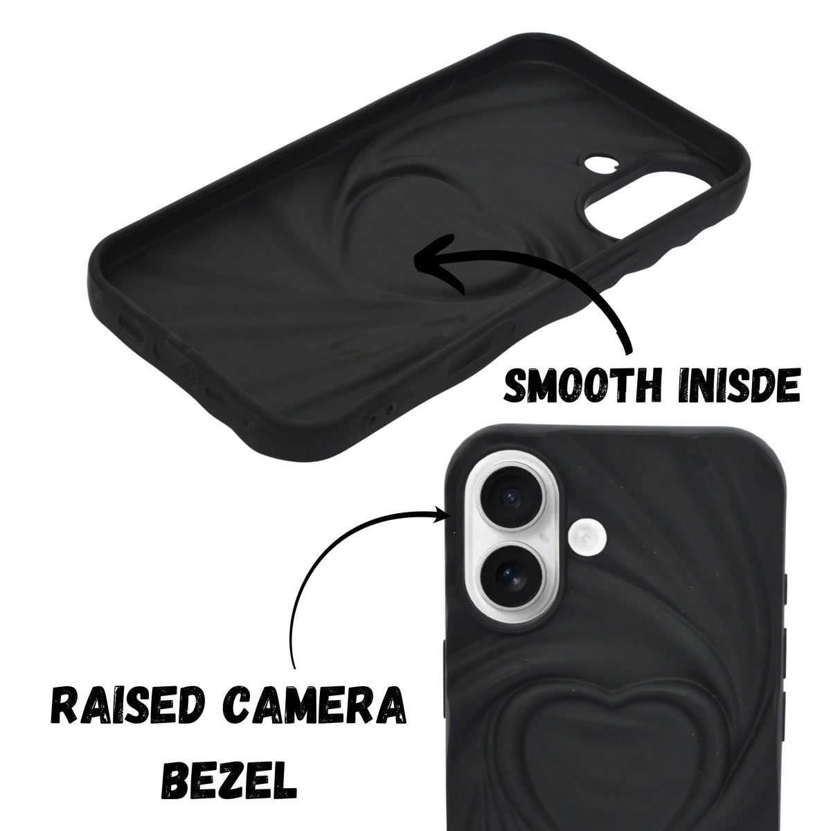 3D Embossed Heart Design Soft Silicone Phone Case for iPhone 16