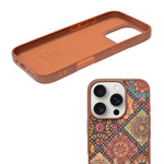 Bohemian Ethnic Print Cork Texture with Pearl Detail Phone Case for iPhone 16 Pro