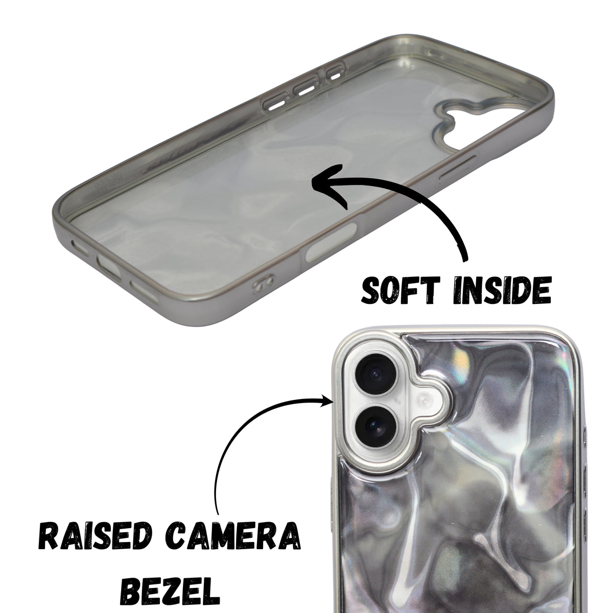 Marble Wave Glossy Water Flow Design Shockproof Cover For iPhone 16