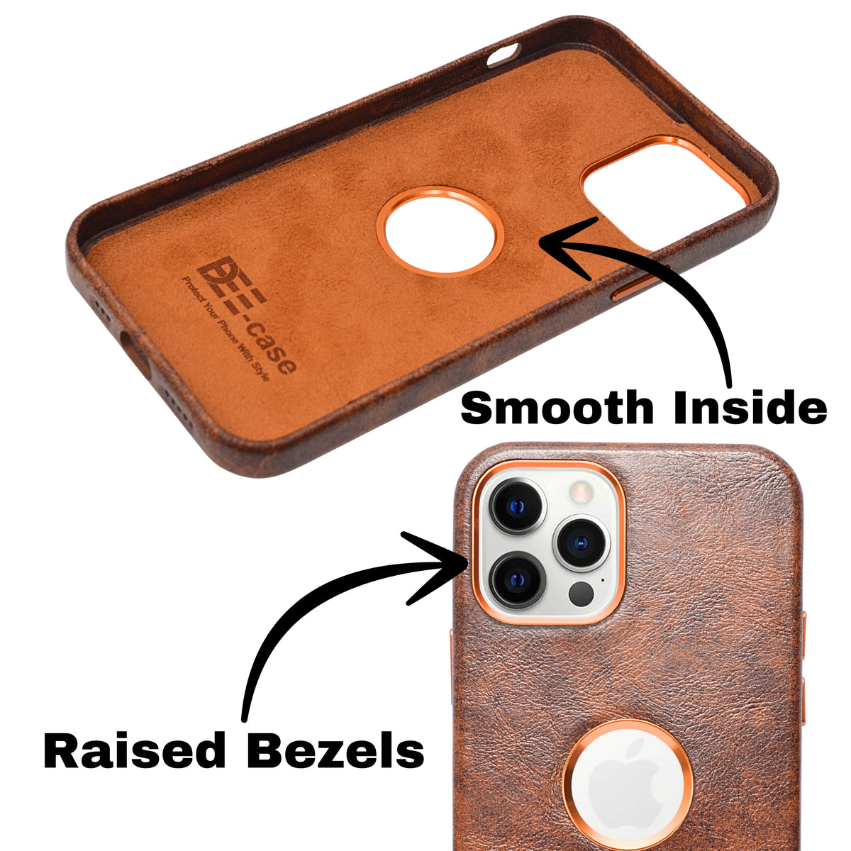 Premium Leather Finish with Metallic Logo Ring Cutout Phone Case for iPhone 12 /12Pro