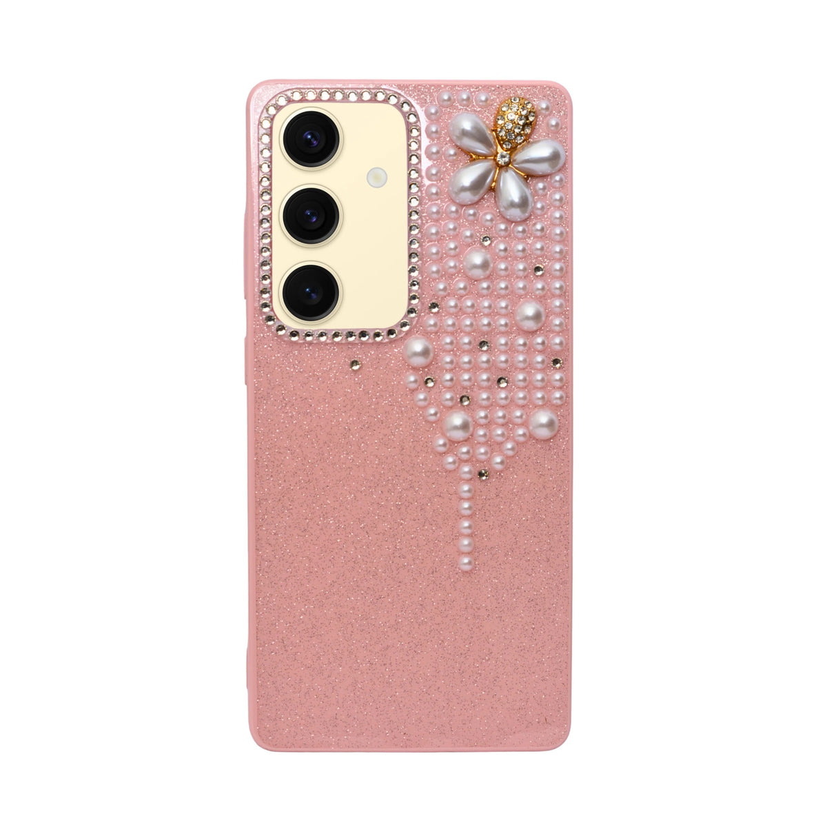 Luxury Glitter Finish with 3D Pearl Flower Design Phone Case for Samsung S24 / S25