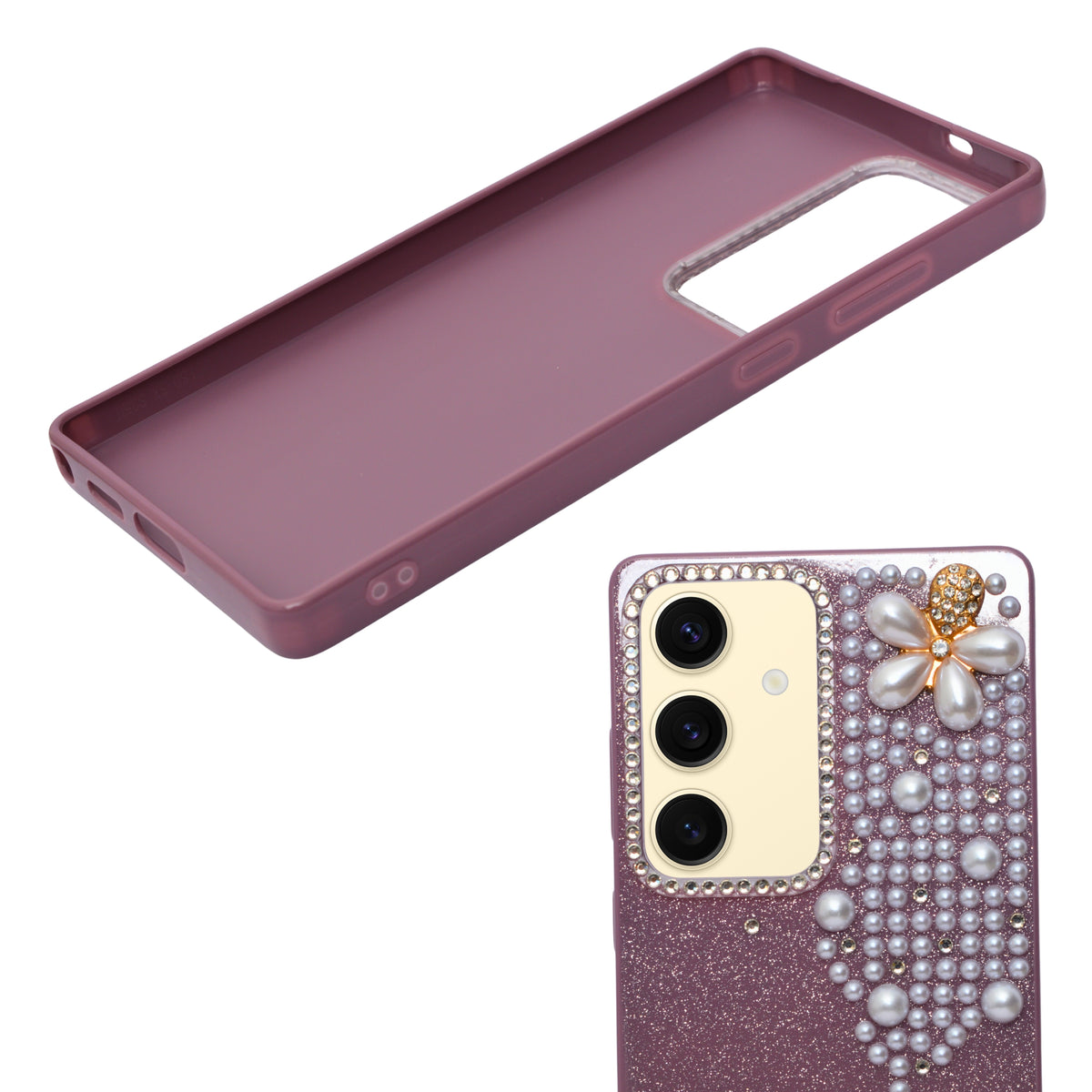 Luxury Glitter Finish with 3D Pearl Flower Design Phone Case for Samsung S24 / S25