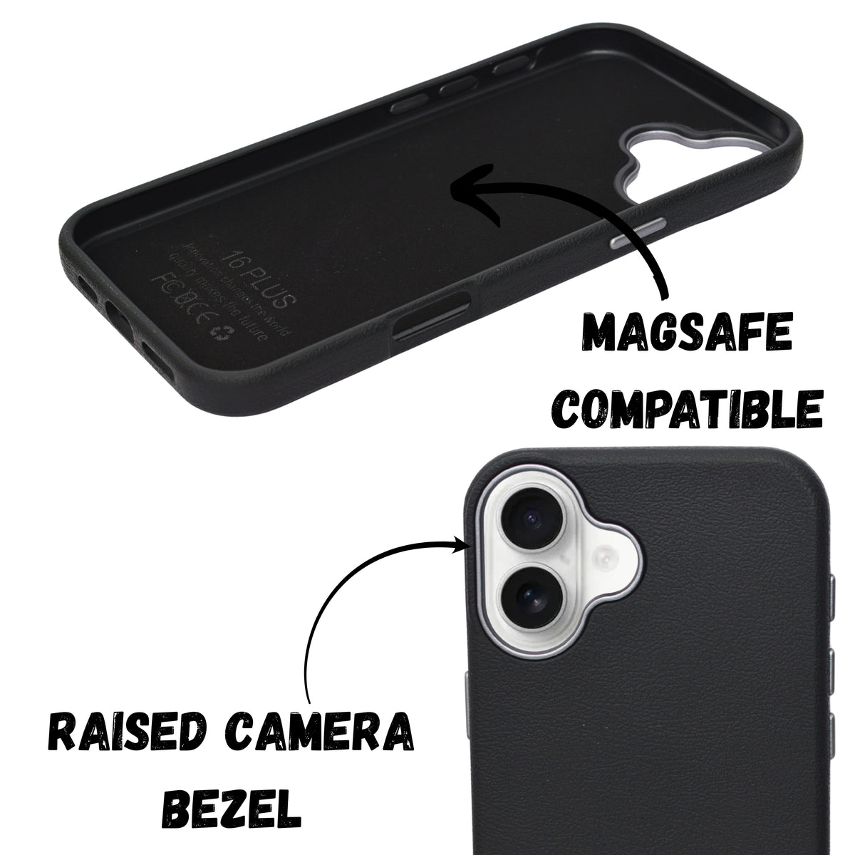 Premium PU Leather with Metal Camera Frame Phone Case for iPhone 16 Plus