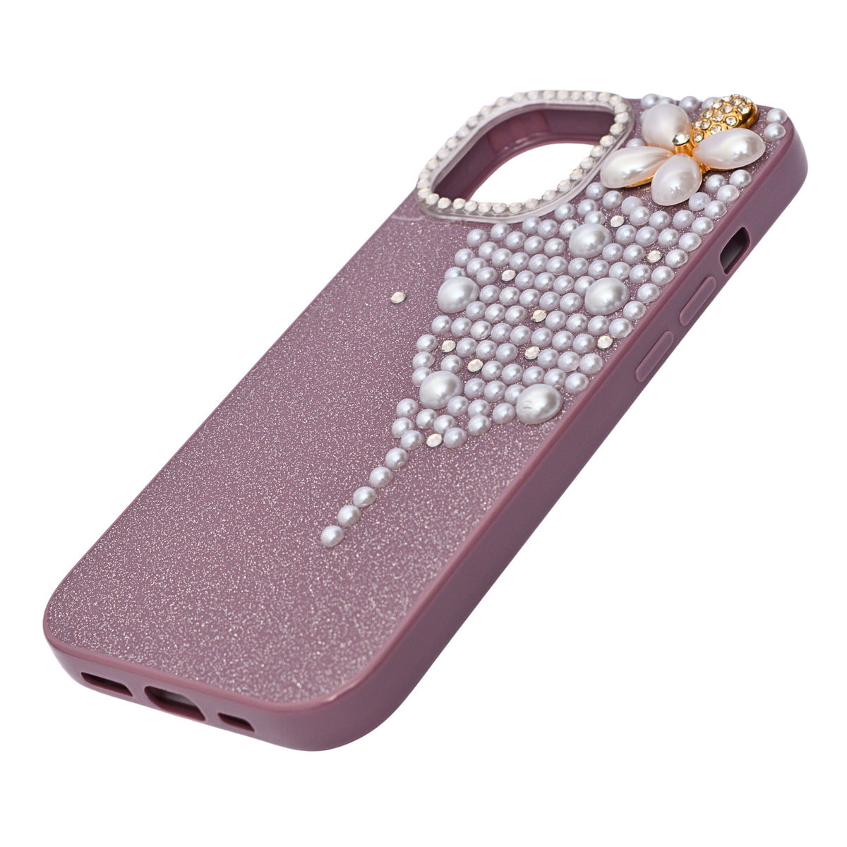 Luxury Glitter Finish with 3D Pearl Flower Design Phone Case for iPhone 14 Plus/ 15 Plus