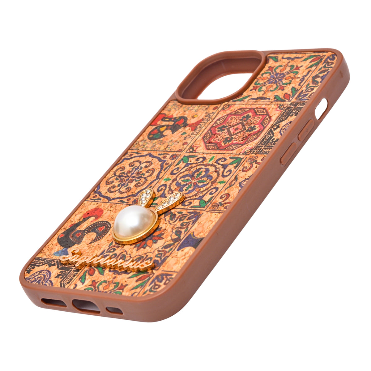 Bohemian Ethnic Print Cork Texture with Pearl Detail Phone Case for iPhone 13 / 14