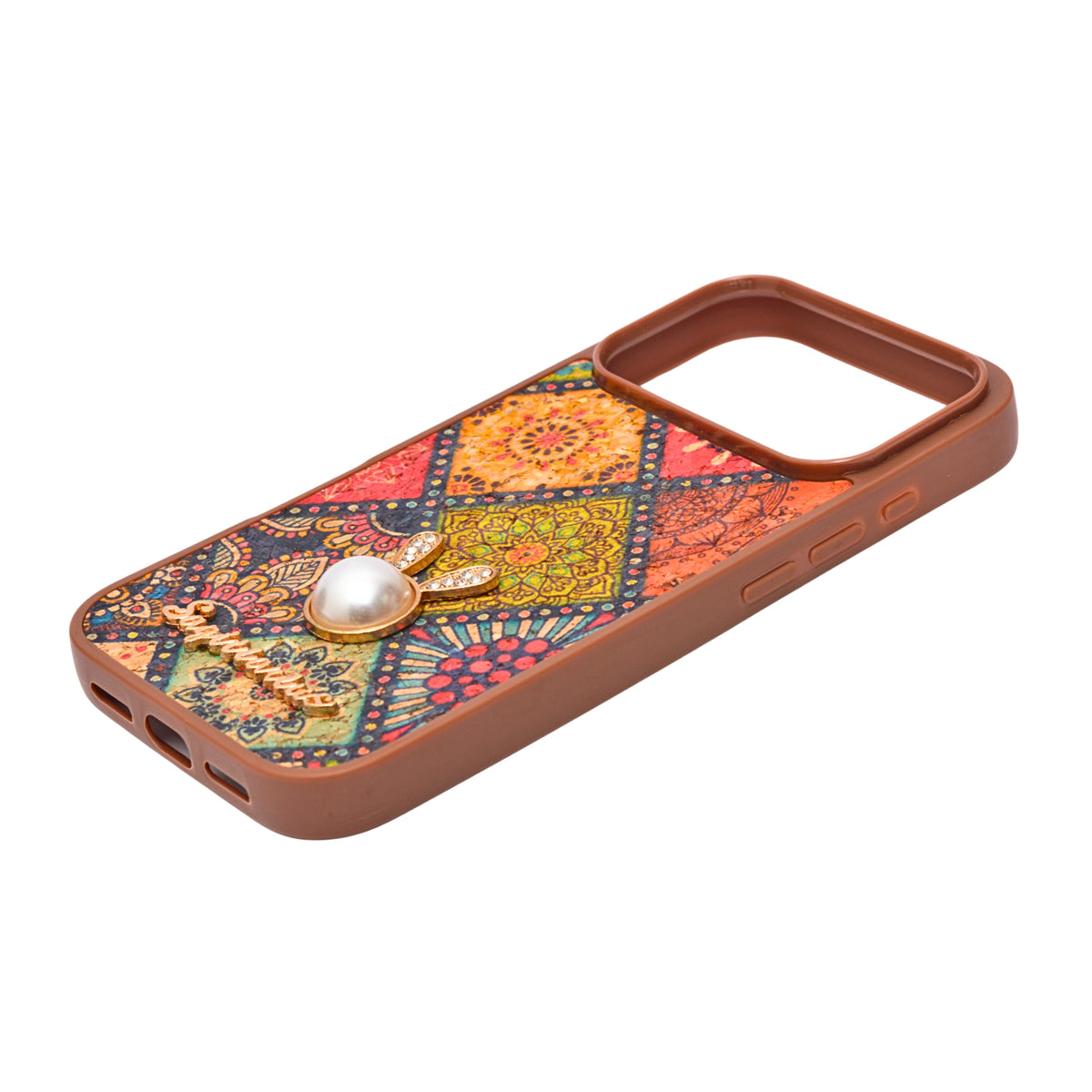 Bohemian Ethnic Print Cork Texture with Pearl Detail Phone Case for iPhone 17 Pro