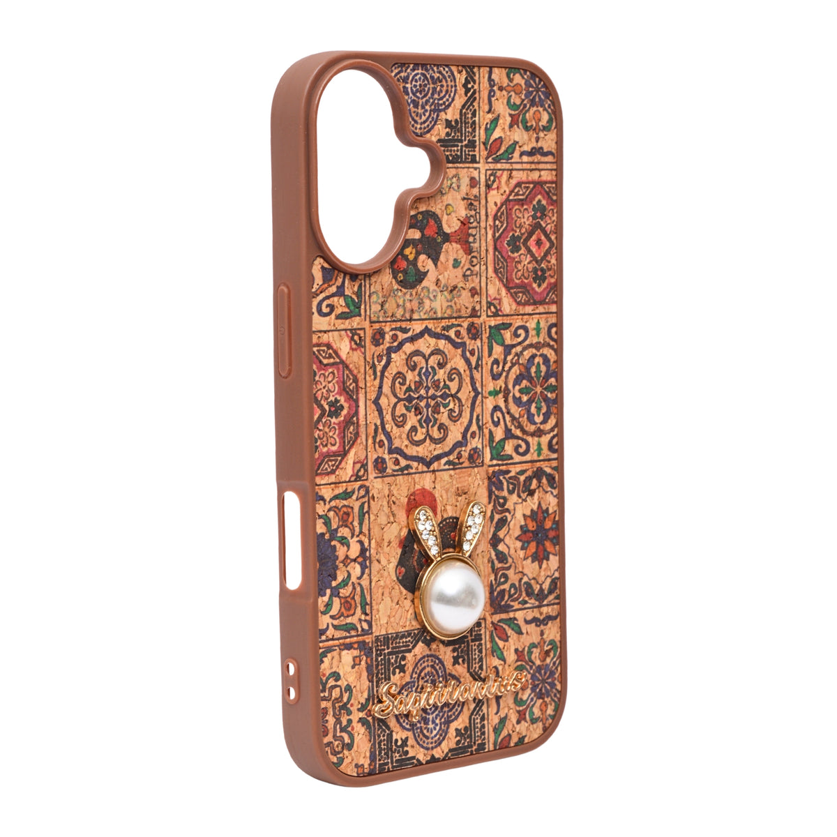 Bohemian Ethnic Print Cork Texture with Pearl Detail Phone Case for iPhone 17