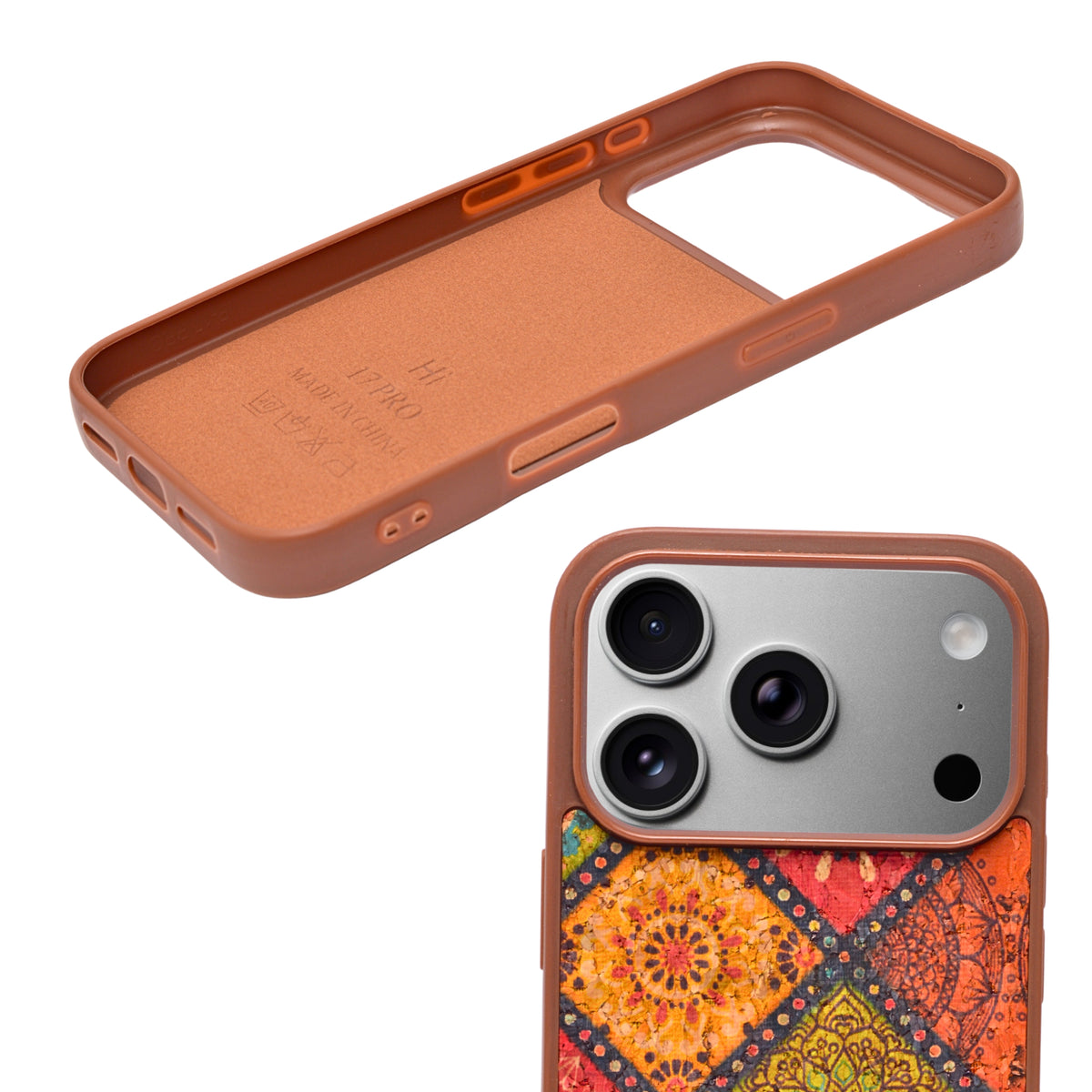 Bohemian Ethnic Print Cork Texture with Pearl Detail Phone Case for iPhone 17 Pro