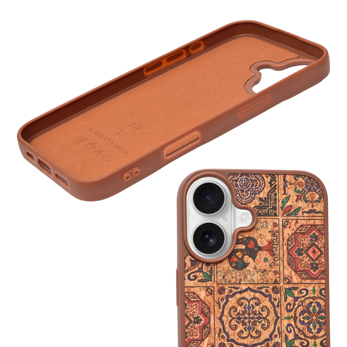 Bohemian Ethnic Print Cork Texture with Pearl Detail Phone Case for iPhone 17