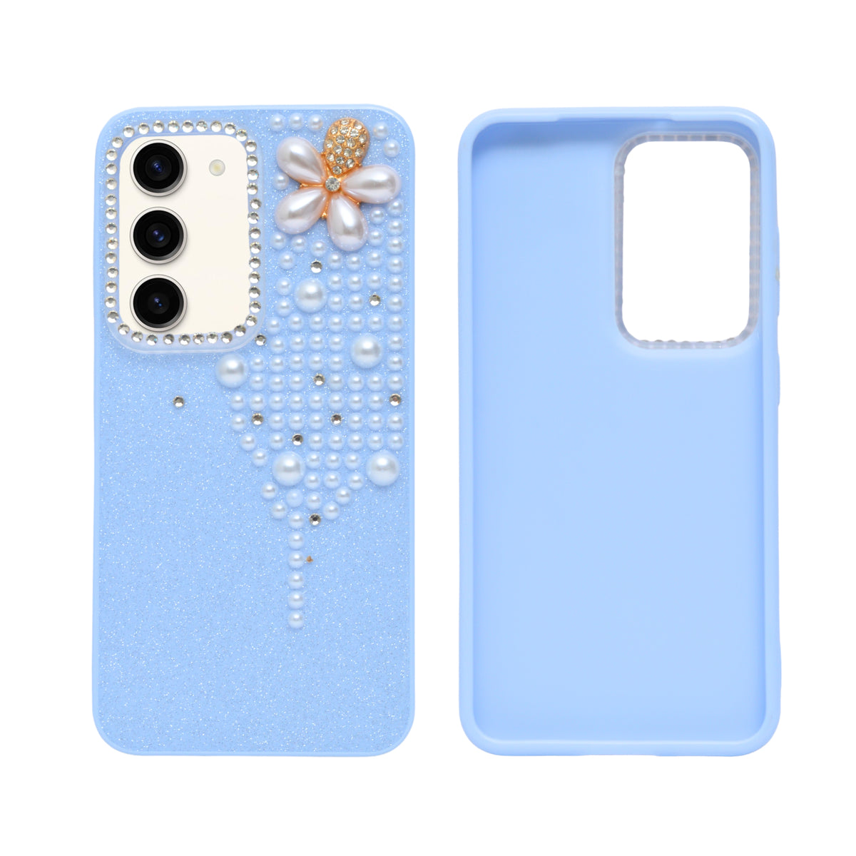 Luxury Glitter Finish with 3D Pearl Flower Design Phone Case for Samsung Galaxy S23