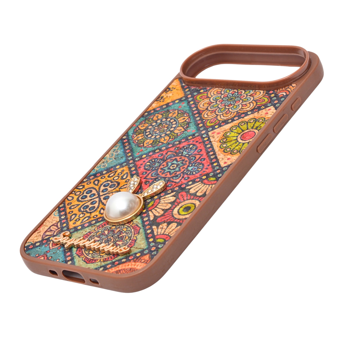 Bohemian Ethnic Print Cork Texture with Pearl Detail Phone Case for iPhone 17 Air