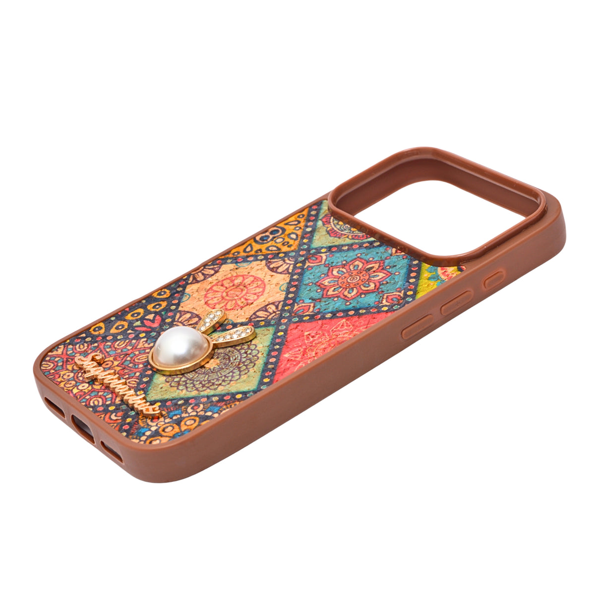 Bohemian Ethnic Print Cork Texture with Pearl Detail Phone Case for iPhone 17 Pro