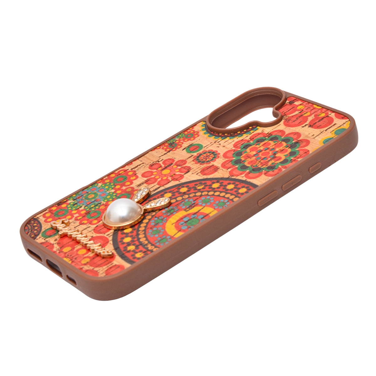 Bohemian Ethnic Print Cork Texture with Pearl Detail Phone Case for iPhone 17