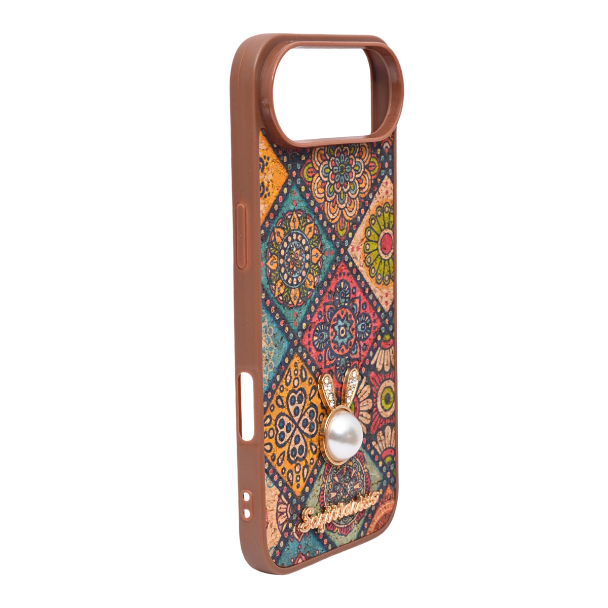 Bohemian Ethnic Print Cork Texture with Pearl Detail Phone Case for iPhone 17 Air
